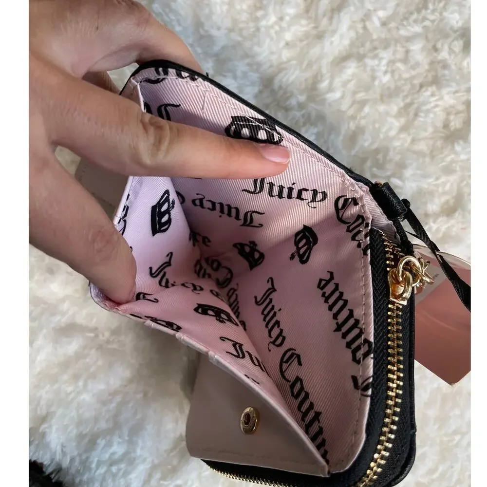 Juicy Couture Black Tied with a Bow Small Zip Around Wallet Wristlet Organizer